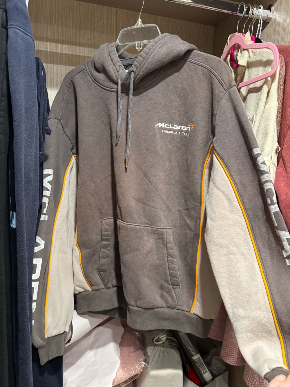 Hollister McLaren Men's Two-Tone Brown & Cream Pullover Hoodie